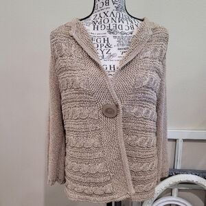 Tribal Women's SZ LG. TAN horizontal cable cardigan‎ with slight bell sleeve